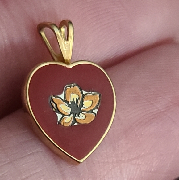 Vintage Reed & Barton Heart Necklace Pendant Cloisonne Estate Small Euc - Picture 3 of 9